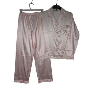 S Tony & Candice Pajama Set Pink Satin Long Sleeve Sleepwear Loungewear